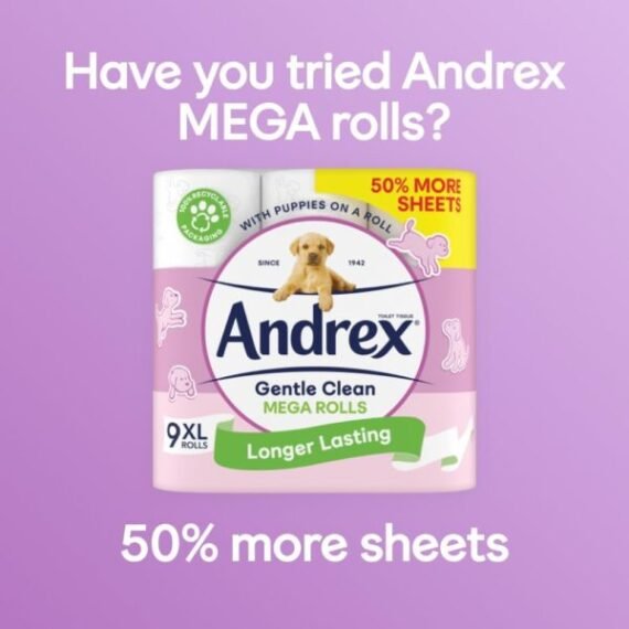 Andrex Gentle Clean Toilet Rolls - 72 Toilet Roll Pack - Bulk Buy Toilet Rolls - Gentle and Soft on Your Family's Skin - Dermatologically Tested