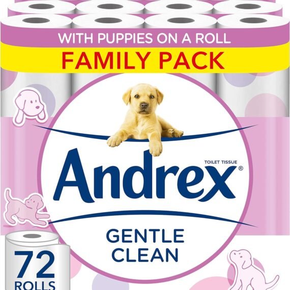 Andrex Gentle Clean Toilet Rolls - 72 Toilet Roll Pack - Bulk Buy Toilet Rolls - Gentle and Soft on Your Family's Skin - Dermatologically Tested