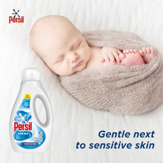 Persil Non Bio Laundry Washing Liquid Detergent outstanding stain removal in quick & cold washes tough on stains, gentle next to sensitive skin 53 washes (1.431 L)