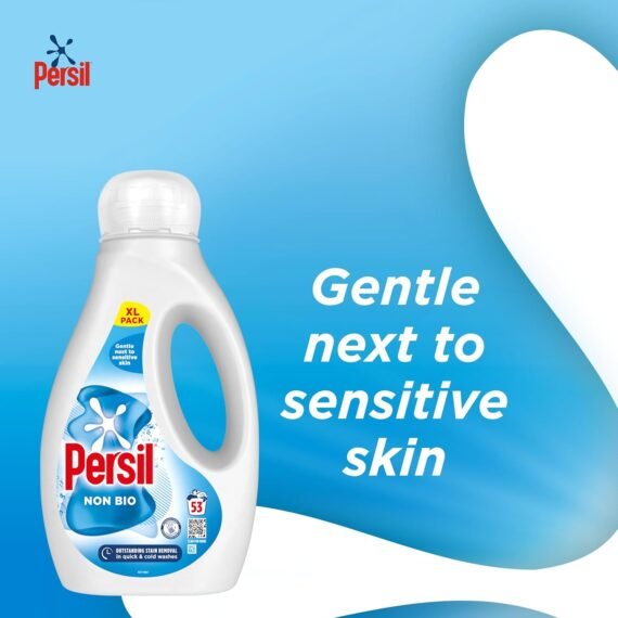 Persil Non Bio Laundry Washing Liquid Detergent outstanding stain removal in quick & cold washes tough on stains, gentle next to sensitive skin 53 washes (1.431 L)