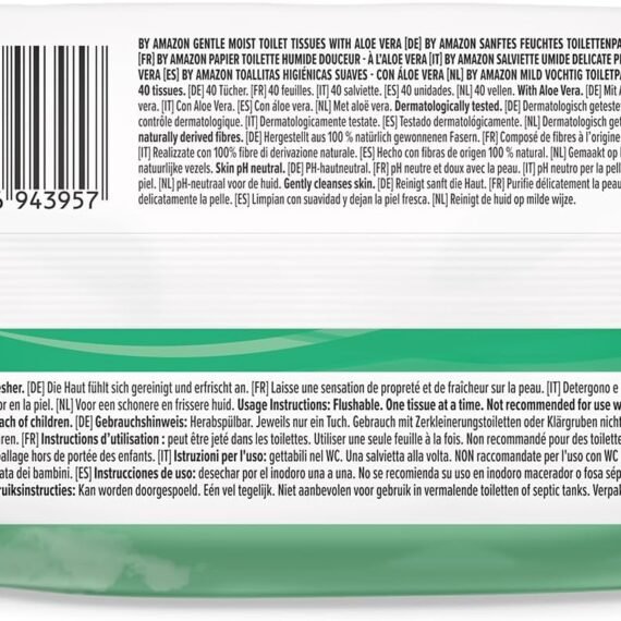 by Amazon Gentle Moist Toilet Tissues with Aloe Vera, Flushable, 240 Count (6 Packs of 40 sheets) (Previously Presto!)
