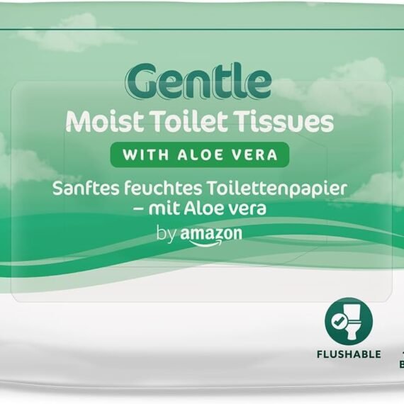 by Amazon Gentle Moist Toilet Tissues with Aloe Vera, Flushable, 240 Count (6 Packs of 40 sheets) (Previously Presto!)