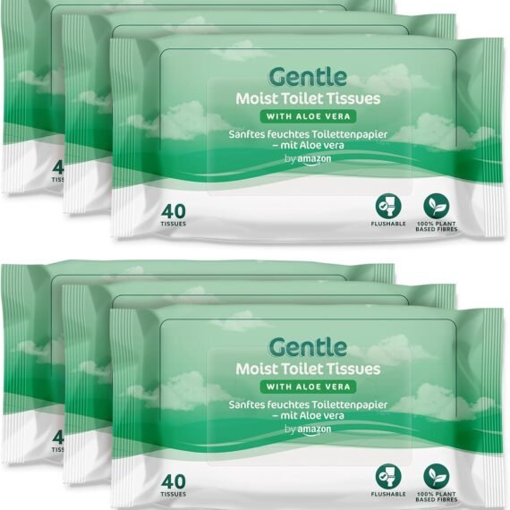 by Amazon Gentle Moist Toilet Tissues with Aloe Vera, Flushable, 240 Count (6 Packs of 40 sheets) (Previously Presto!)