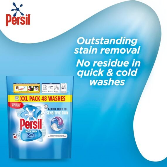 Persil Non Bio 3 in 1 Washing Capsules laundry capsules gentle next to sensitive skin for outstanding stain removal in quick & cold washes 48 washes