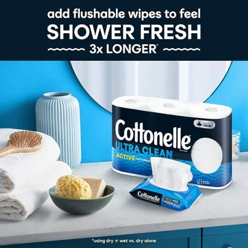 【2024 Flash Sale + Free Shipping】Cottonelle 24 Family Mega Rolls Ultra Clean Toilet Paper with Active CleaningRipples Texture (24 Family Mega Rolls = 132 Regular Rolls,388 Sheets per Roll)-toilet paper