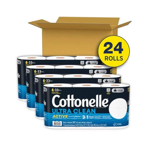 【2024 Flash Sale + Free Shipping】Cottonelle 24 Family Mega Rolls Ultra Clean Toilet Paper with Active CleaningRipples Texture (24 Family Mega Rolls = 132 Regular Rolls,388 Sheets per Roll)-toilet paper